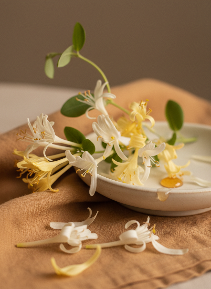 Yellow flowers on a white plate with a brown background