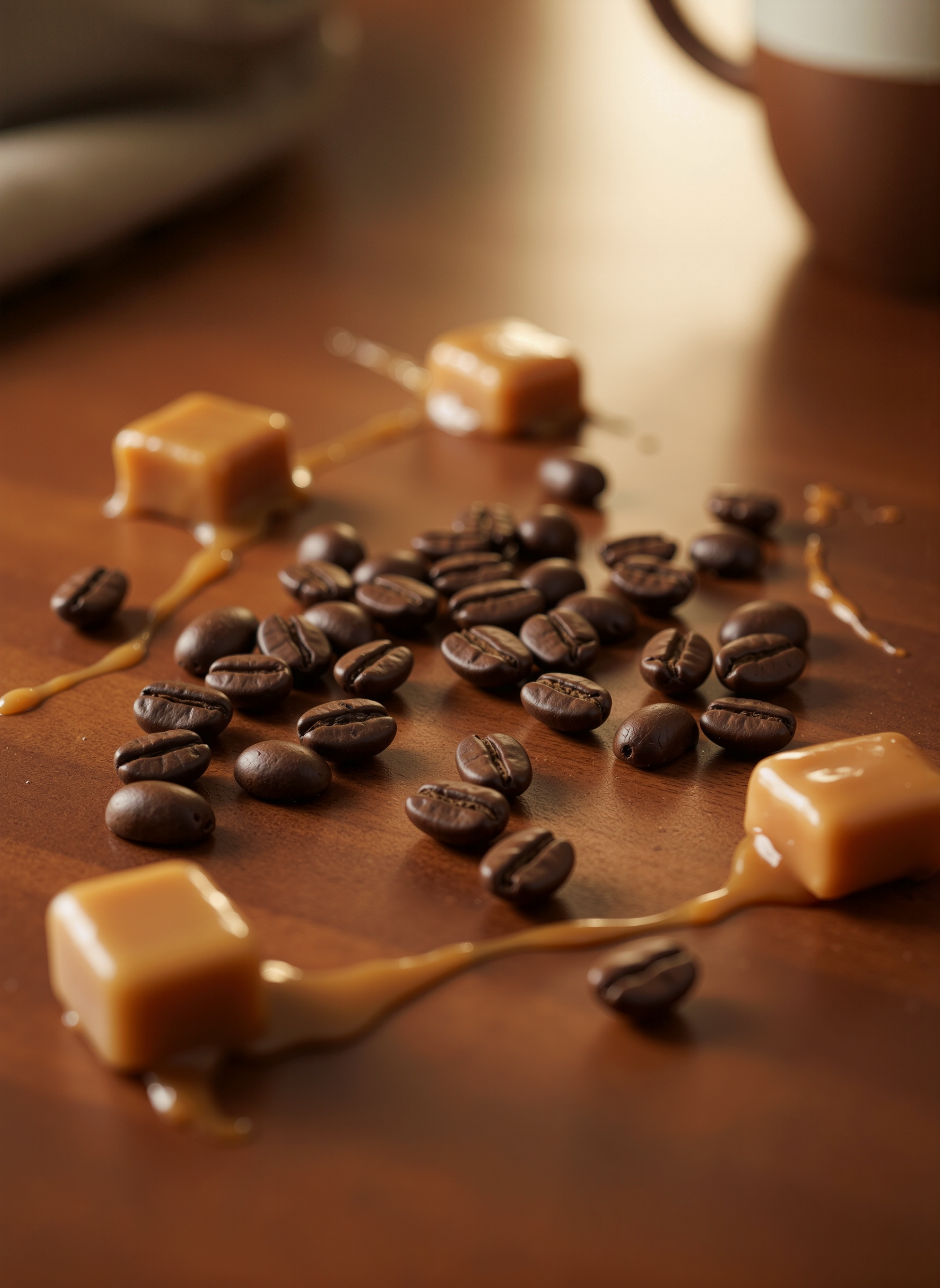 Close up image of chunks and coffee beans to intense provocation of fragrance from Sunday Brew Candle